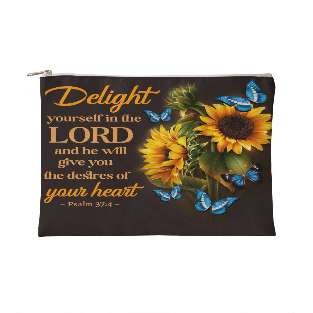 Faith - Delight Yourself In The Lord - Psalm 37:4 - Small Fabric Zippered Pouch - The Shoppers Outlet