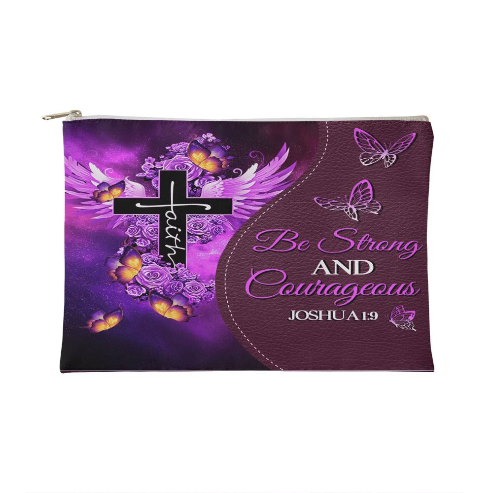 Faith - Be Strong And Courageous - Joshua 1:9 - Small Fabric Zippered Pouch - The Shoppers Outlet