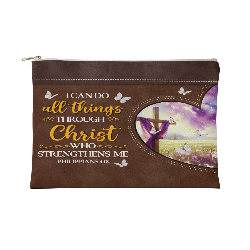 Faith - I Can Do All Things Through Christ Who Strengthens Me - Philippians 4:13 - Small Fabric Zippered Pouch - The Shoppers Outlet