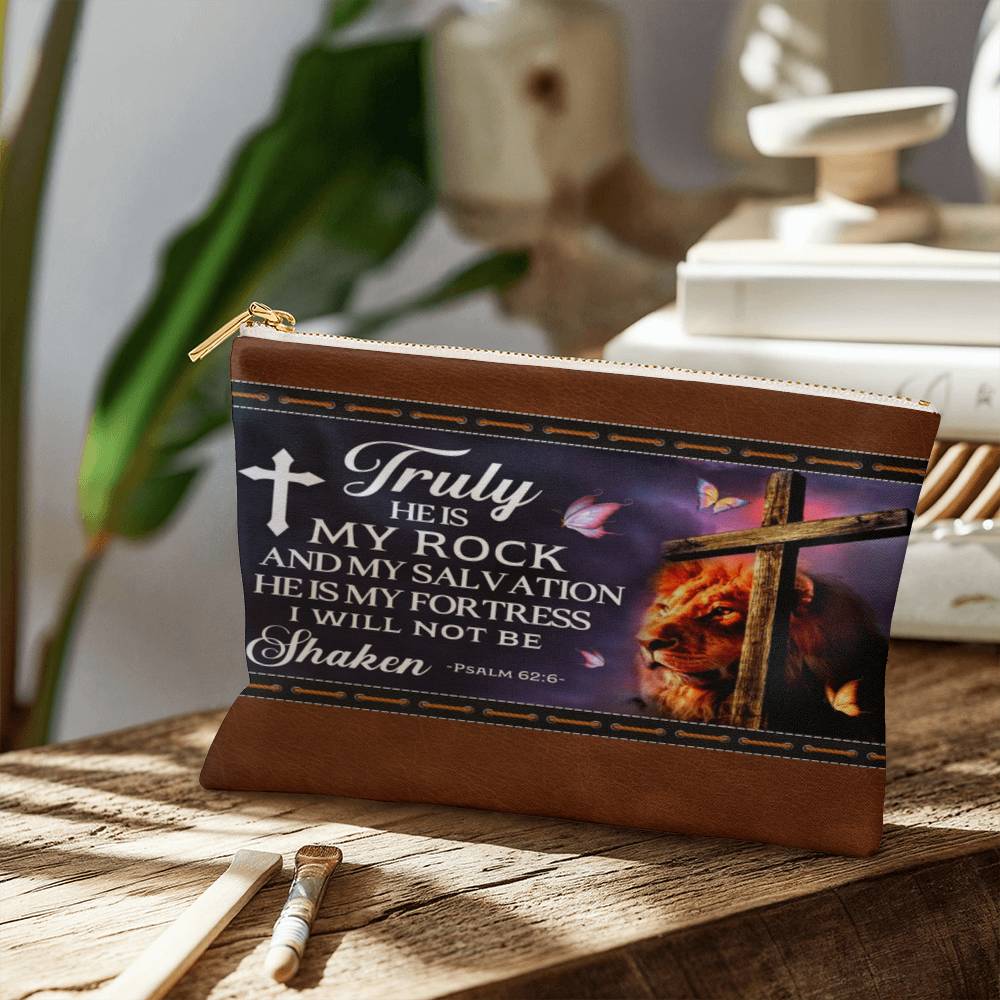 Faith - Truly He Is My Rock and My Salvation - Psalm 62:6 - Small Fabric Zippered Pouch - The Shoppers Outlet