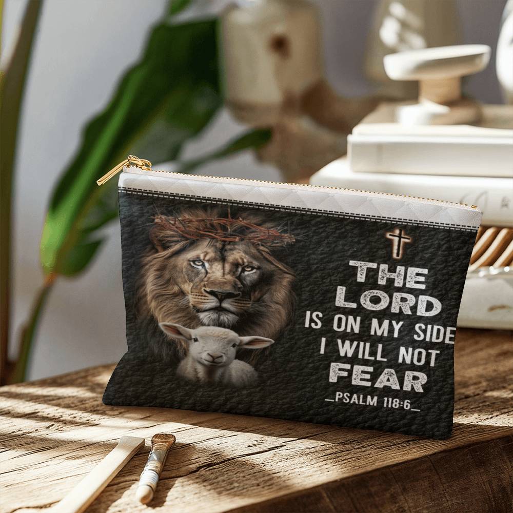 Faith - The Lord Is On My Side I Will Not Fear - Psalm 118:6- Small Fabric Zippered Pouch - The Shoppers Outlet