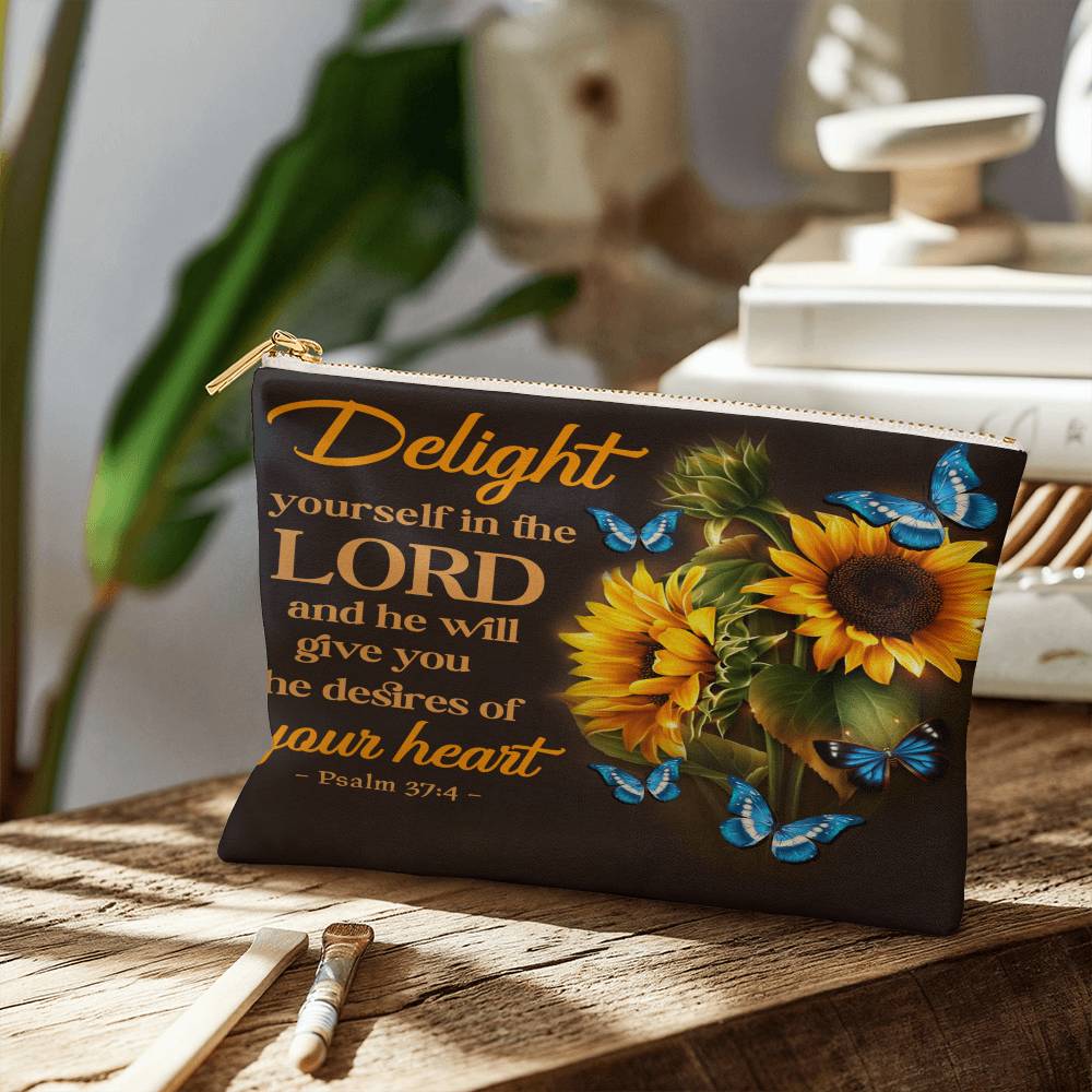 Faith - Delight Yourself In The Lord - Psalm 37:4 - Small Fabric Zippered Pouch - The Shoppers Outlet