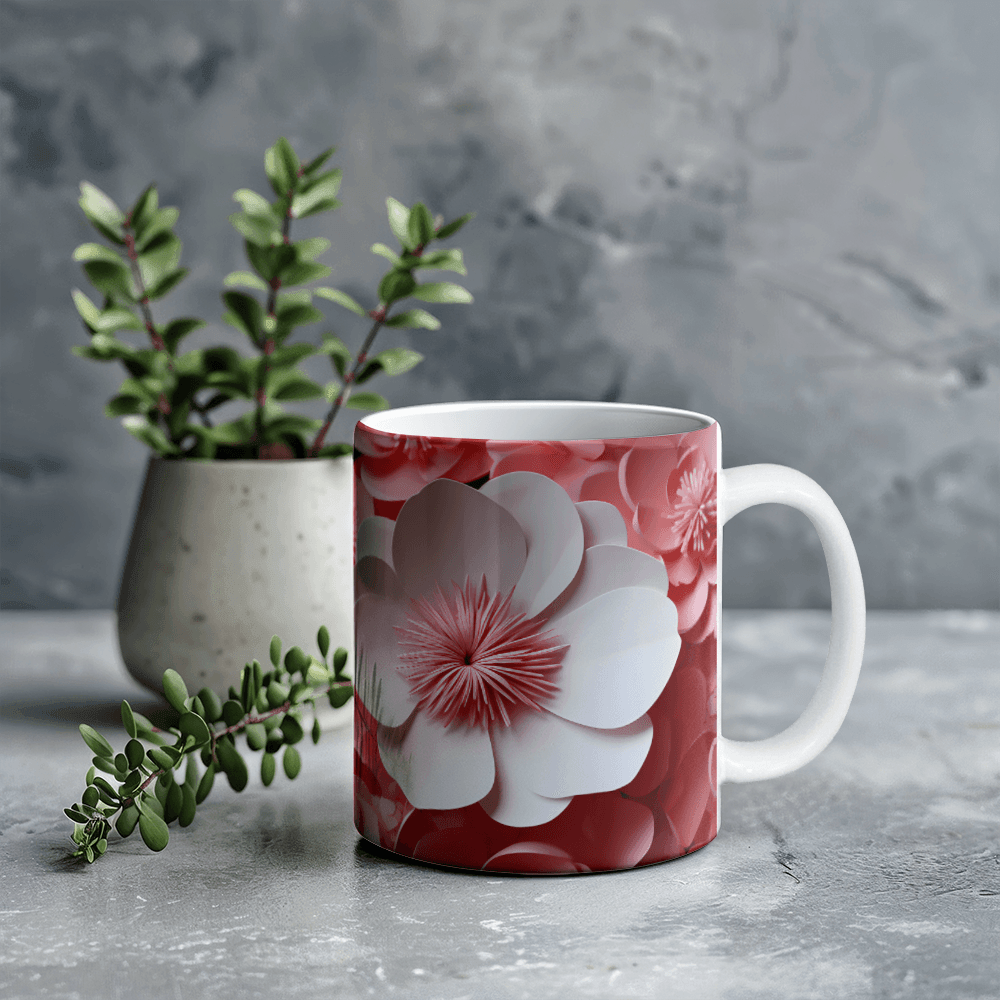 Pink Flowers Design Coffee Mug - Ceramic Mug - The Shoppers Outlet