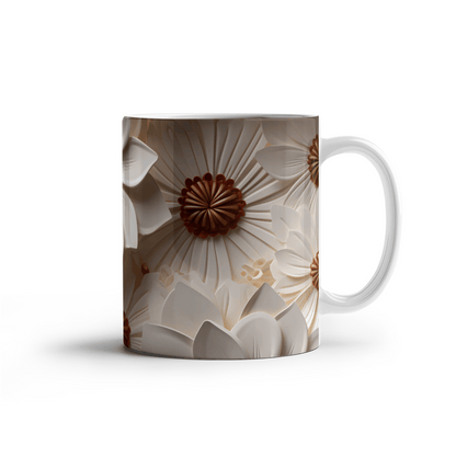 Beige Flower Design Mug - Ceramic Mug - The Shoppers Outlet