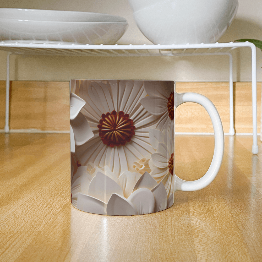 Beige Flower Design Mug - Ceramic Mug - The Shoppers Outlet