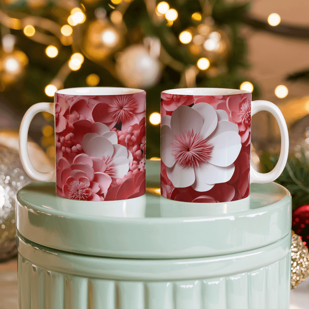 Pink Flowers Design Coffee Mug - Ceramic Mug - The Shoppers Outlet