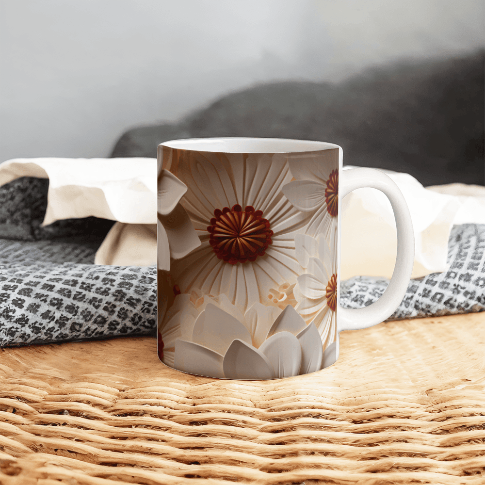 Beige Flower Design Mug - Ceramic Mug - The Shoppers Outlet