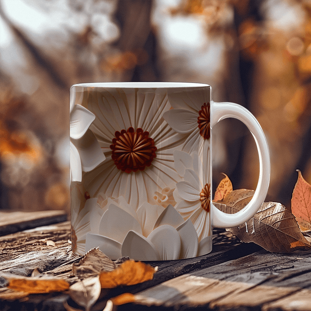 Beige Flower Design Mug - Ceramic Mug - The Shoppers Outlet