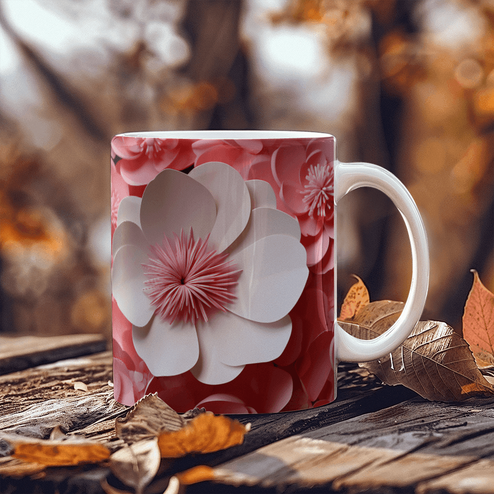 Pink Flowers Design Coffee Mug - Ceramic Mug - The Shoppers Outlet