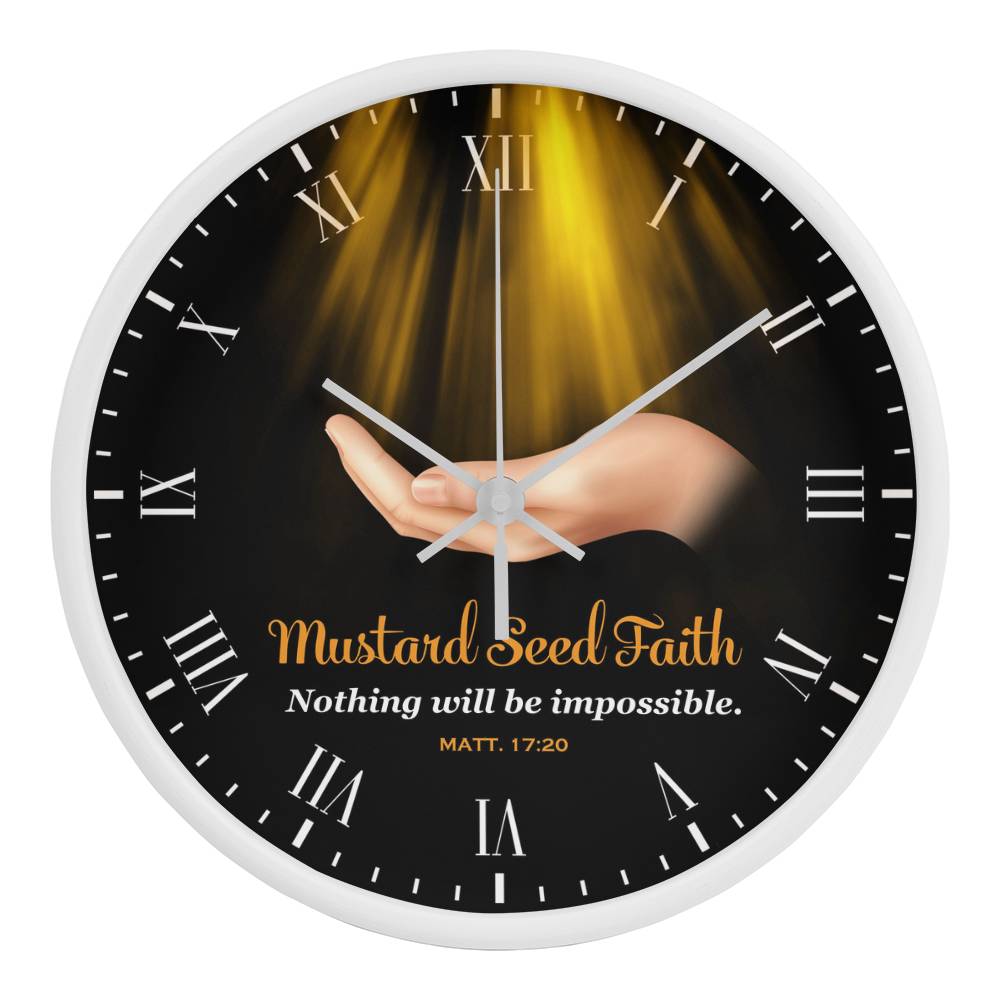 Faith - Mustard Seed Faith - Nothing Will Be Impossible - Matthew 17:20 - Wood Frame Wall Clock - The Shoppers Outlet