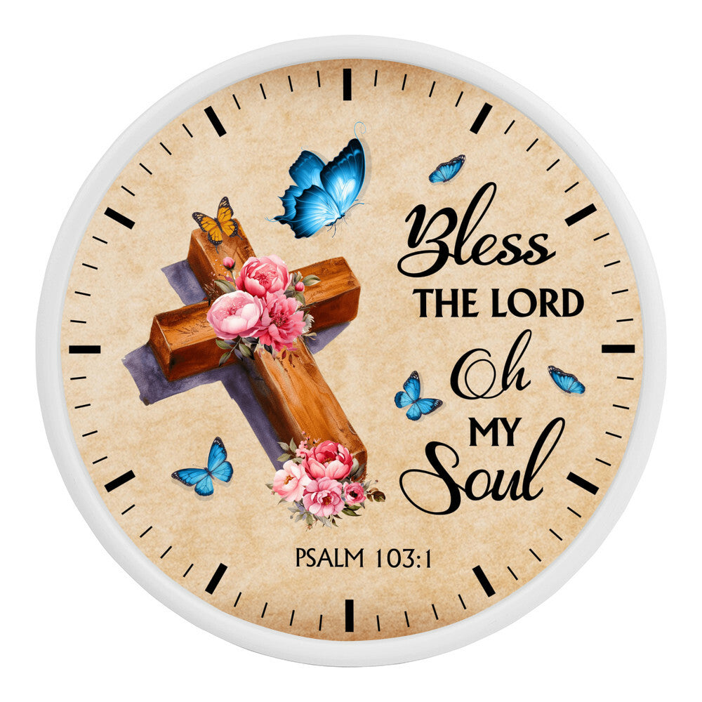 Faith - Bless The Lord Oh My Soul - Psalms 103:1 - Wood Frame Wall Clock - The Shoppers Outlet