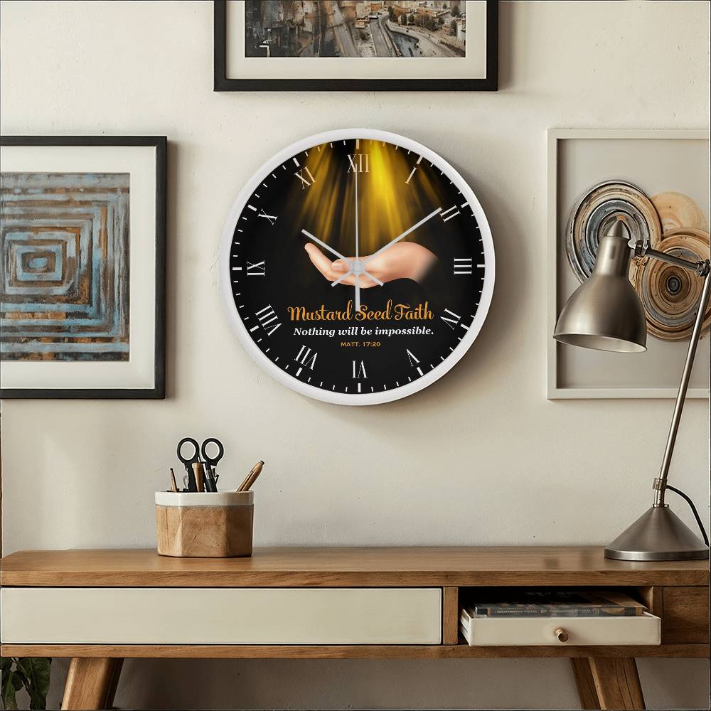 Faith - Mustard Seed Faith - Nothing Will Be Impossible - Matthew 17:20 - Wood Frame Wall Clock - The Shoppers Outlet