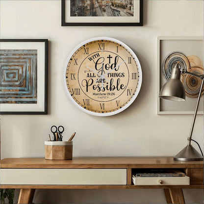 Faith - With God All Things Are Possible - Matthew 19:26 - Wood Frame Wall Clock - The Shoppers Outlet