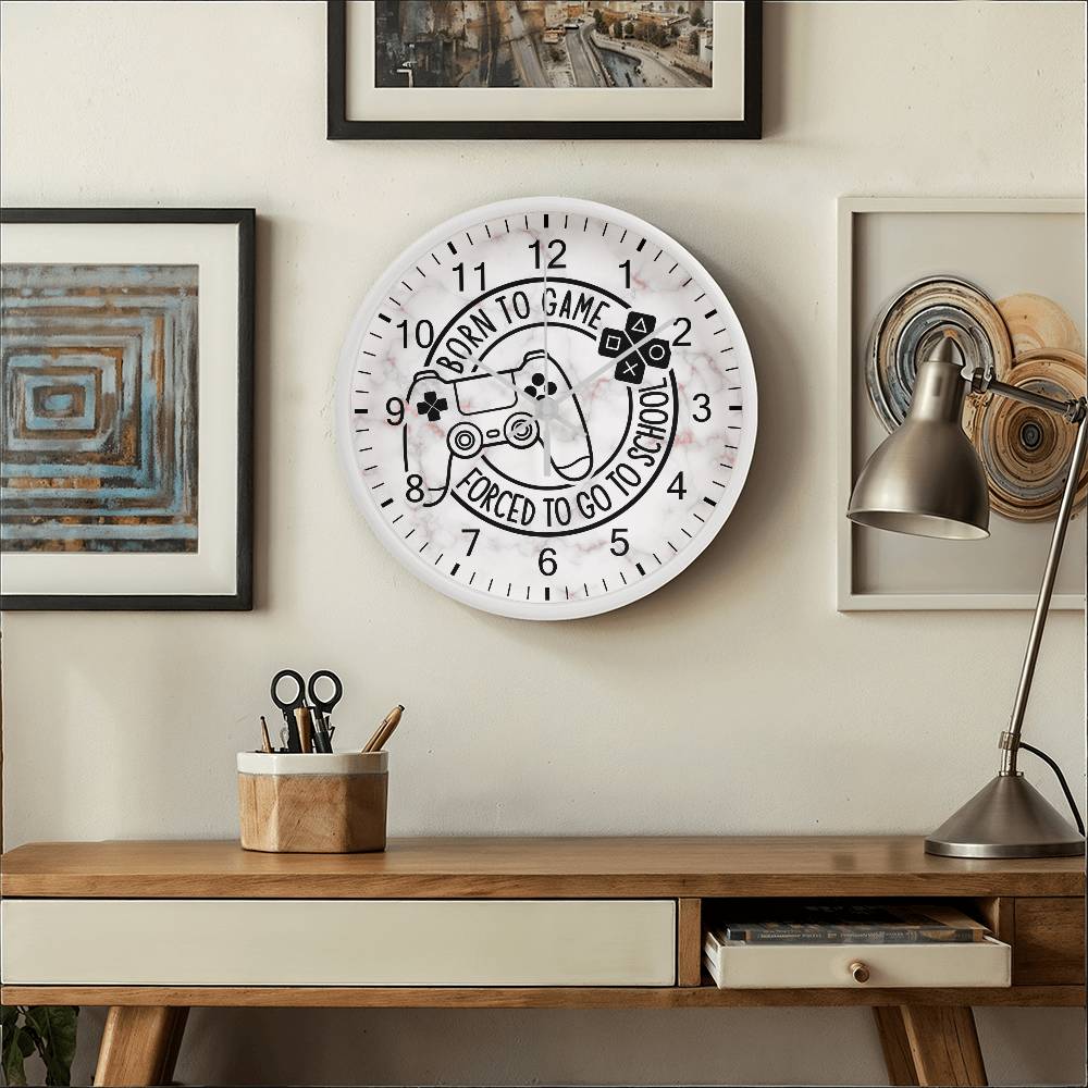 Born To Game Forced To Go To School - Wood Fame Wall Clock - The Shoppers Outlet