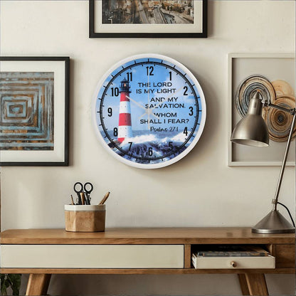 Faith - The Lord Is My Light And My Salvation - Whom Shall I Fear - Psalms  27:1 - Wood Frame Wall Clock - The Shoppers Outlet