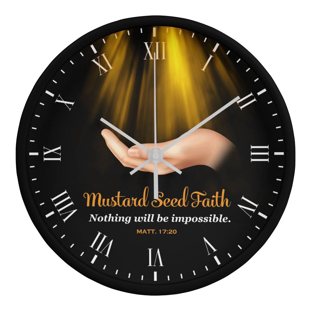 Faith - Mustard Seed Faith - Nothing Will Be Impossible - Matthew 17:20 - Wood Frame Wall Clock - The Shoppers Outlet