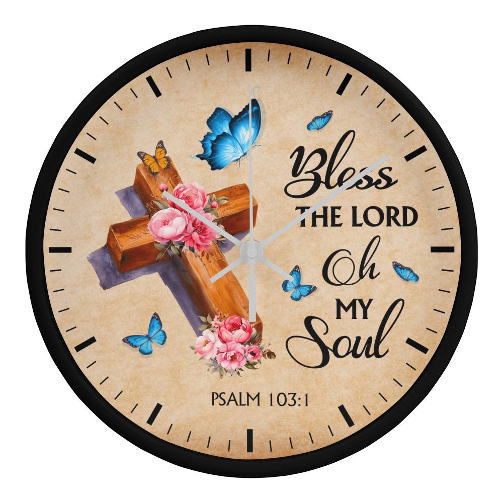 Faith - Bless The Lord Oh My Soul - Psalms 103:1 - Wood Frame Wall Clock - The Shoppers Outlet