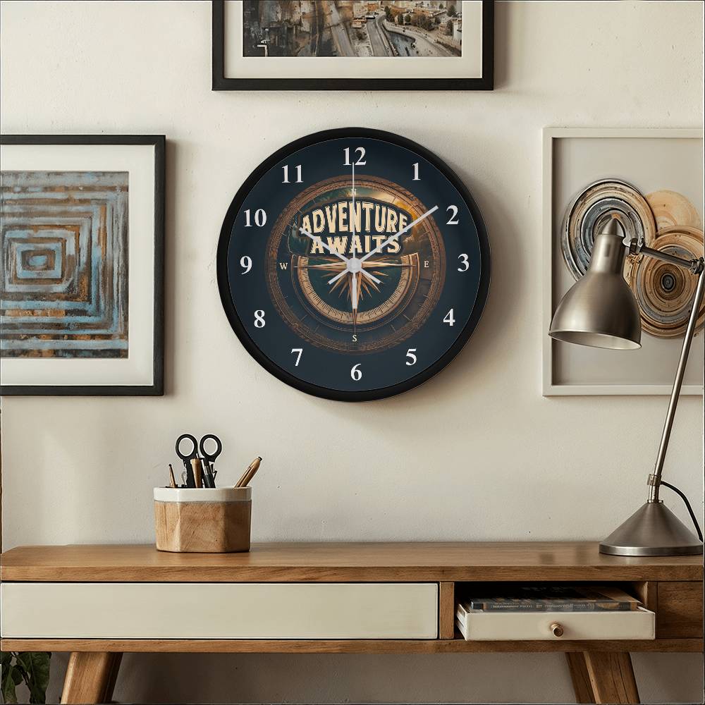 Adventure Awaits - Wood Frame Wall Clock - The Shoppers Outlet