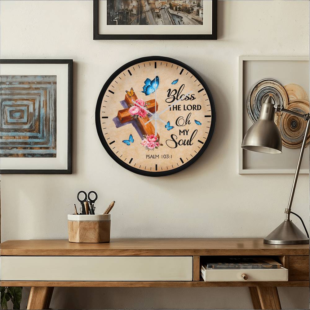 Faith - Bless The Lord Oh My Soul - Psalms 103:1 - Wood Frame Wall Clock - The Shoppers Outlet