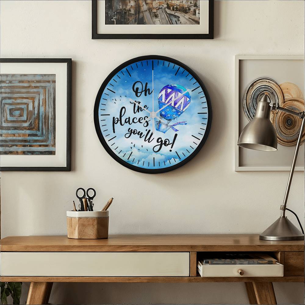 Oh The Places You'll Go - Wood Frame Wall Clock - The Shoppers Outlet