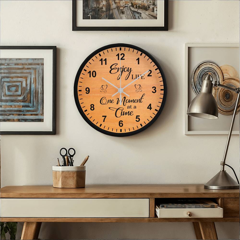 Enjoy Life One Moment At A Time - Wood Frame Wall Clock - The Shoppers Outlet