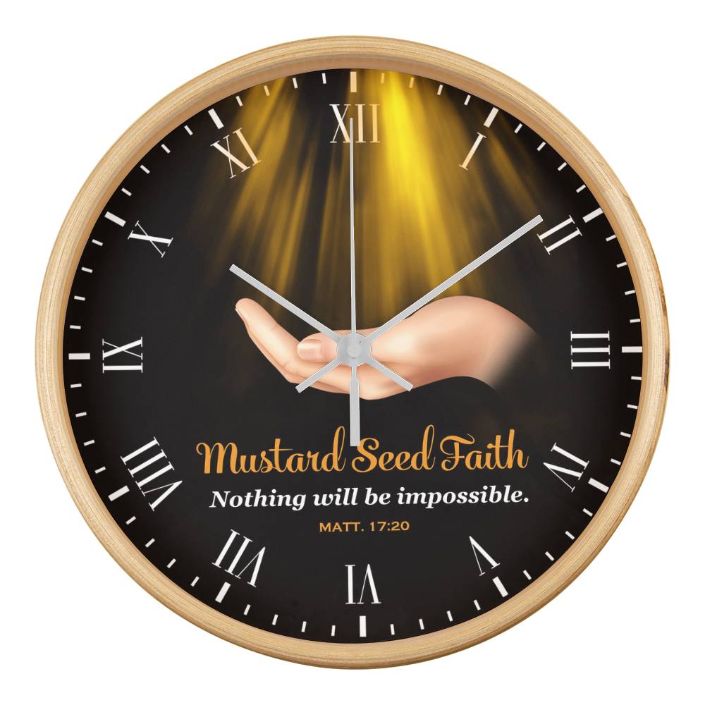 Faith - Mustard Seed Faith - Nothing Will Be Impossible - Matthew 17:20 - Wood Frame Wall Clock - The Shoppers Outlet