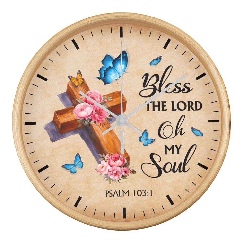 Faith - Bless The Lord Oh My Soul - Psalms 103:1 - Wood Frame Wall Clock - The Shoppers Outlet