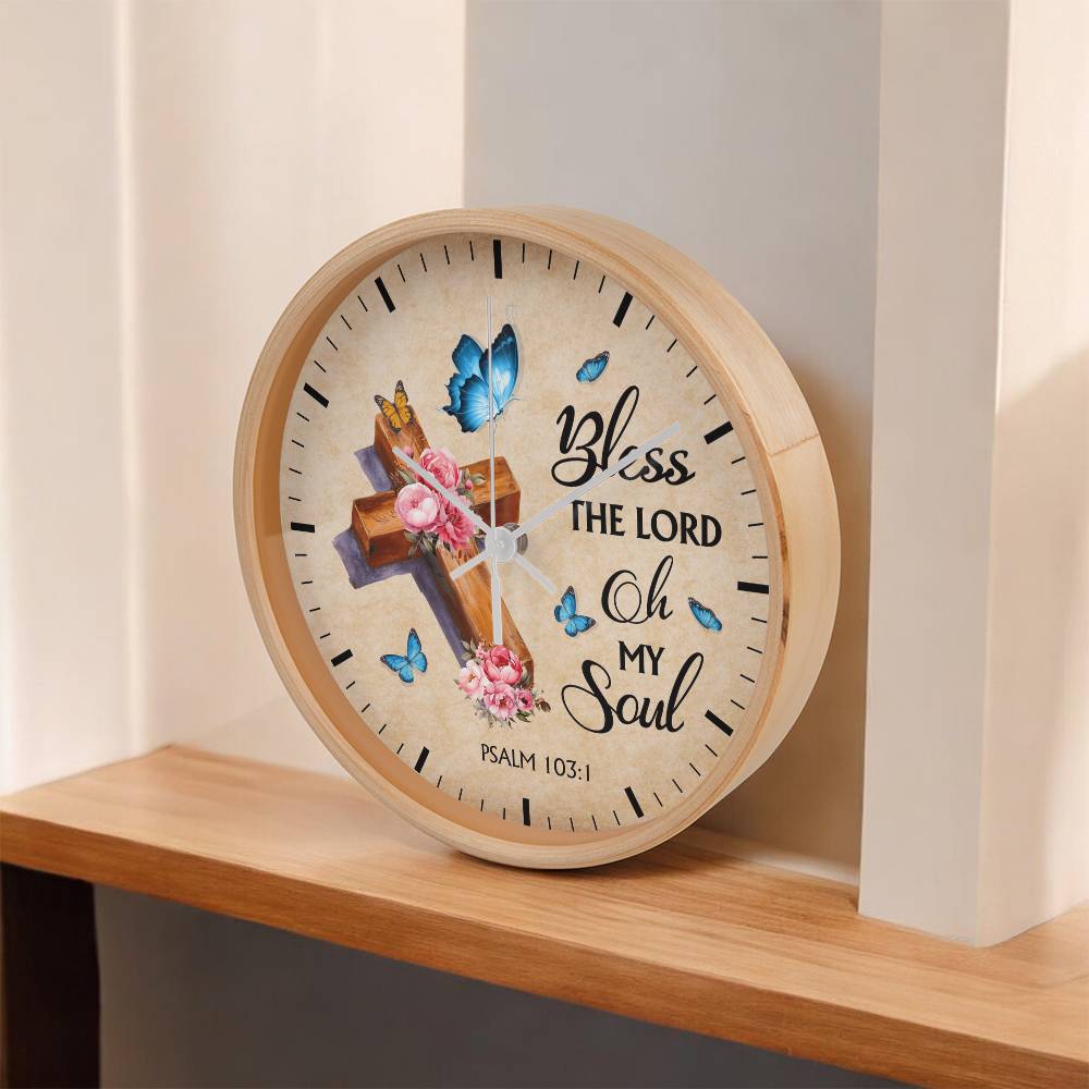 Faith - Bless The Lord Oh My Soul - Psalms 103:1 - Wood Frame Wall Clock - The Shoppers Outlet