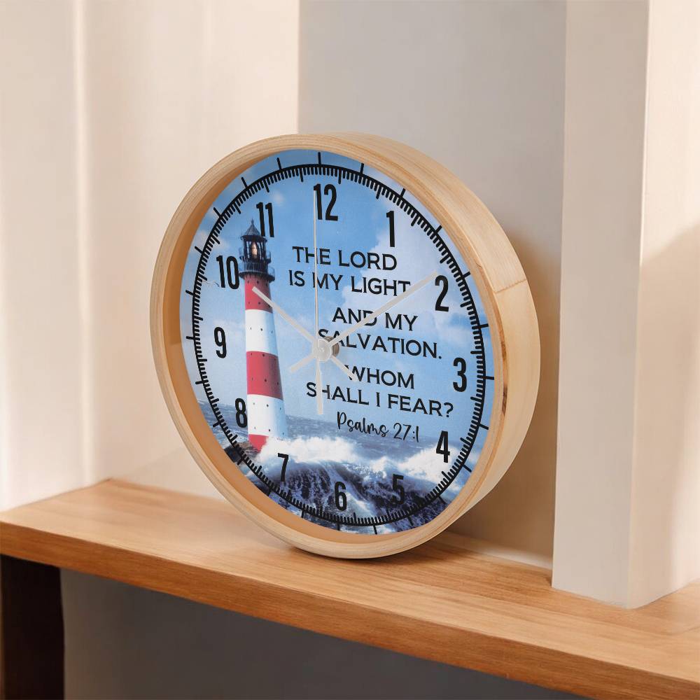 Faith - The Lord Is My Light And My Salvation - Whom Shall I Fear - Psalms  27:1 - Wood Frame Wall Clock - The Shoppers Outlet