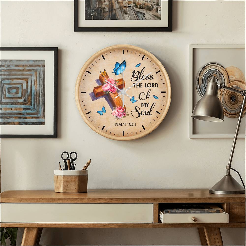 Faith - Bless The Lord Oh My Soul - Psalms 103:1 - Wood Frame Wall Clock - The Shoppers Outlet