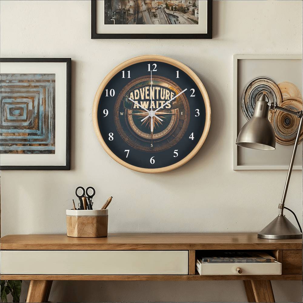 Adventure Awaits - Wood Frame Wall Clock - The Shoppers Outlet