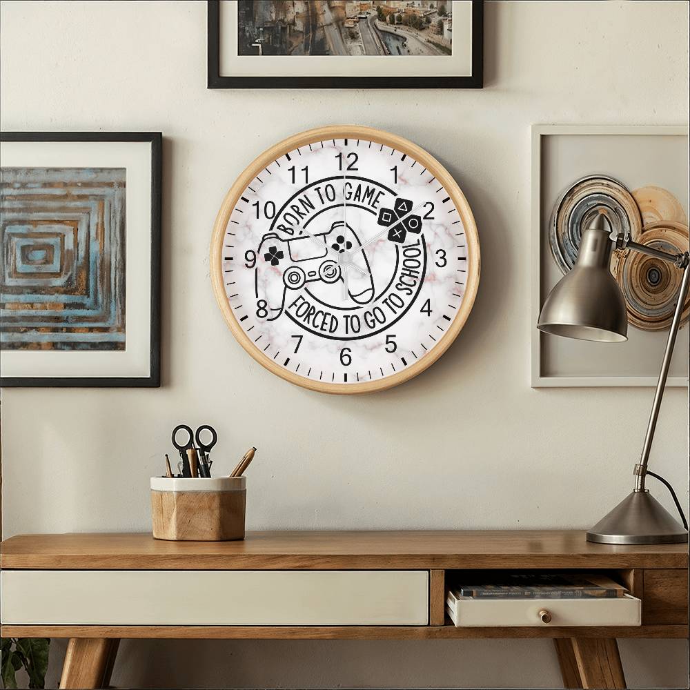 Born To Game Forced To Go To School - Wood Fame Wall Clock - The Shoppers Outlet