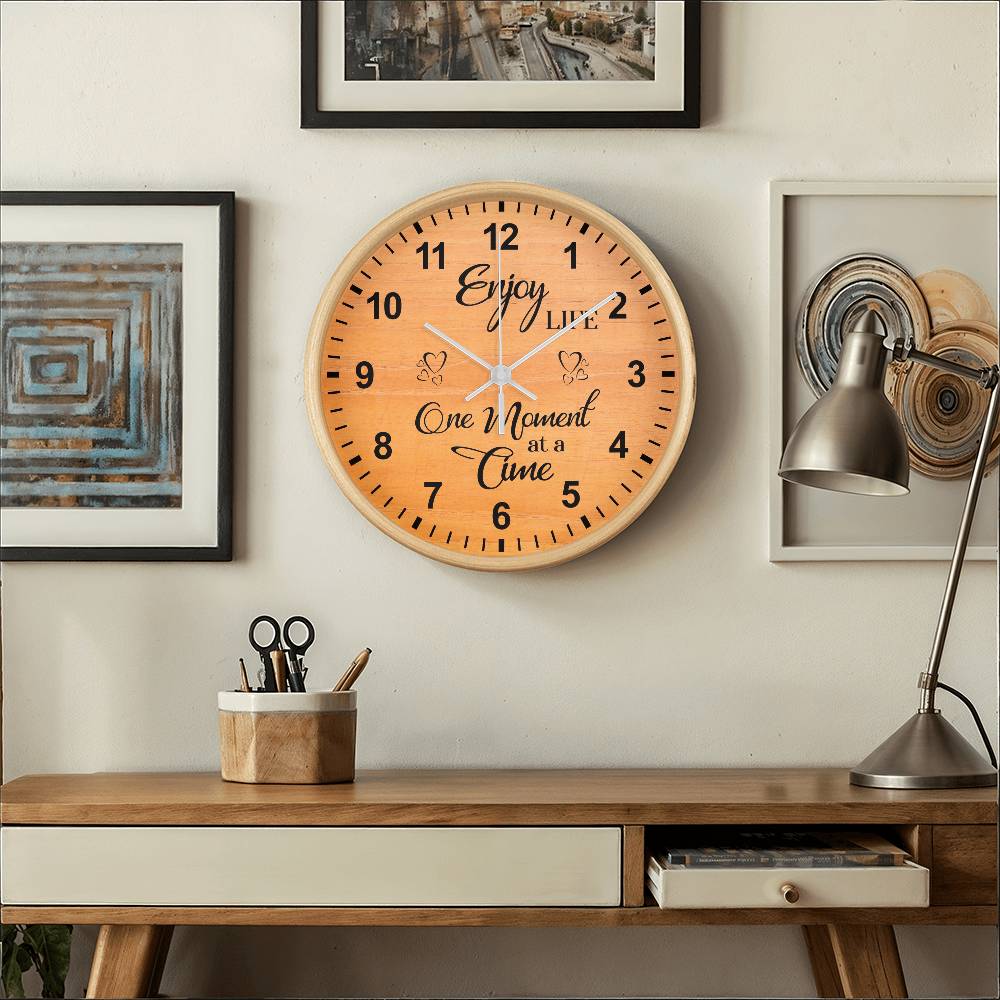 Enjoy Life One Moment At A Time - Wood Frame Wall Clock - The Shoppers Outlet