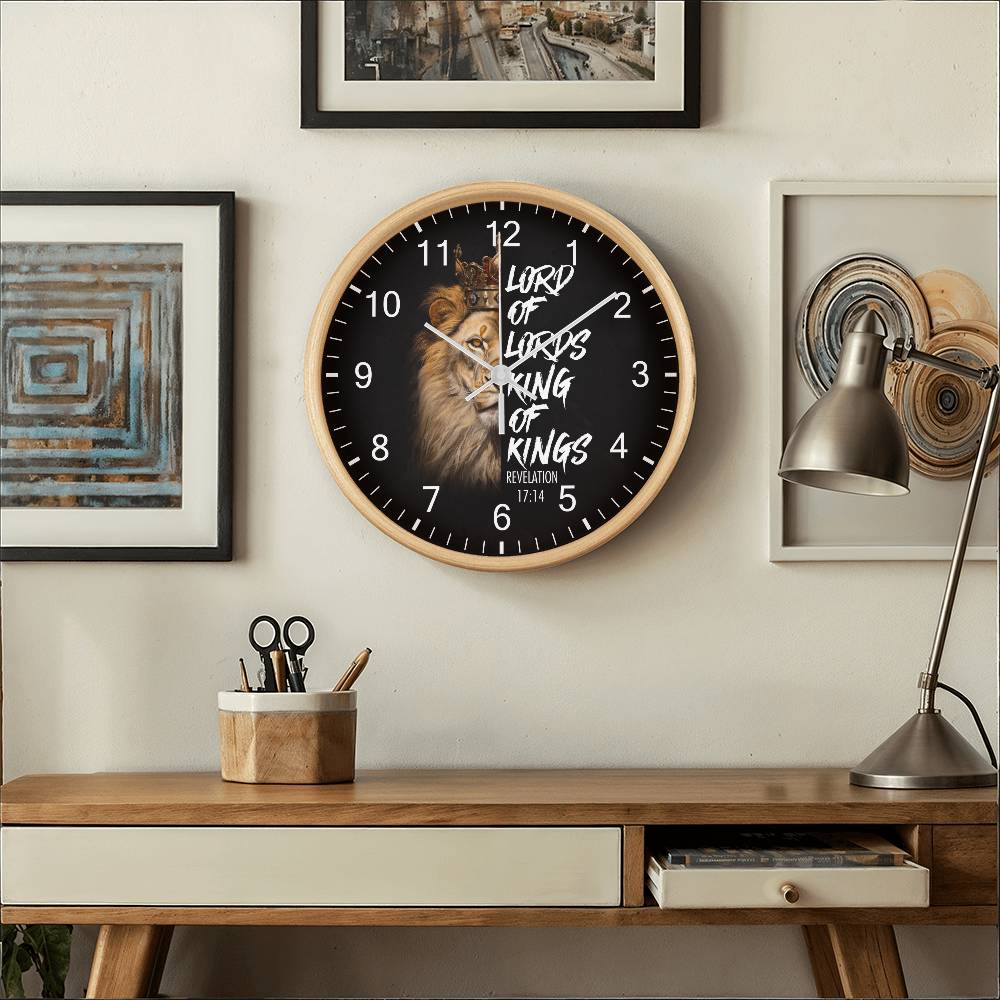 Faith - Lord Of Lords King Of Kings - Revelation 17:14 - Wood Frame Wall Clock - The Shoppers Outlet