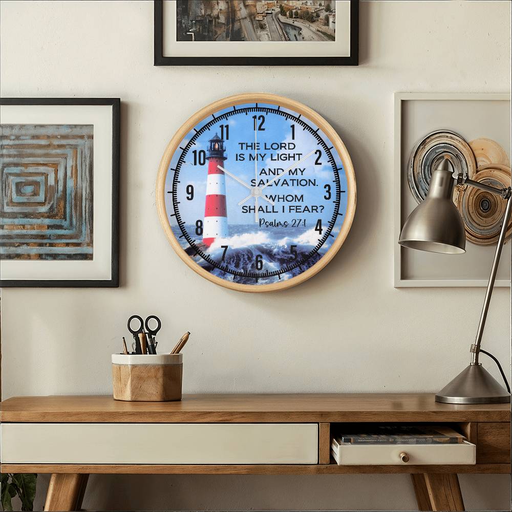 Faith - The Lord Is My Light And My Salvation - Whom Shall I Fear - Psalms  27:1 - Wood Frame Wall Clock - The Shoppers Outlet