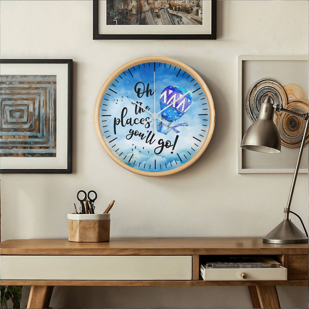 Oh The Places You'll Go - Wood Frame Wall Clock - The Shoppers Outlet