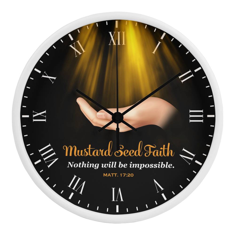 Faith - Mustard Seed Faith - Nothing Will Be Impossible - Matthew 17:20 - Wood Frame Wall Clock - The Shoppers Outlet