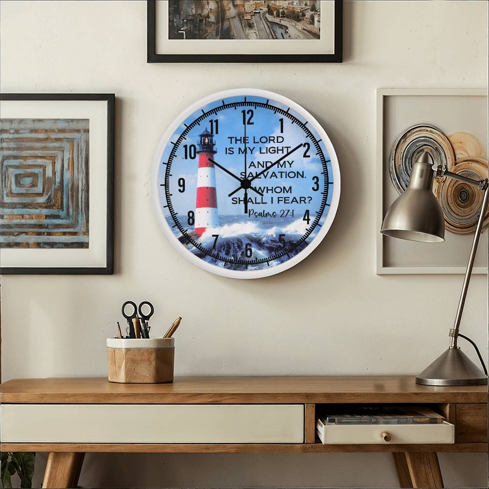 Faith - The Lord Is My Light And My Salvation - Whom Shall I Fear - Psalms  27:1 - Wood Frame Wall Clock - The Shoppers Outlet