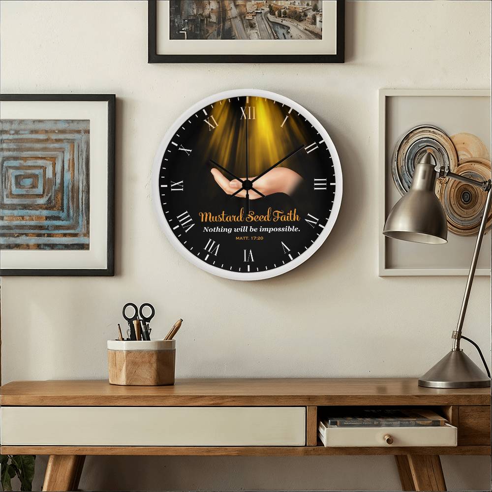 Faith - Mustard Seed Faith - Nothing Will Be Impossible - Matthew 17:20 - Wood Frame Wall Clock - The Shoppers Outlet