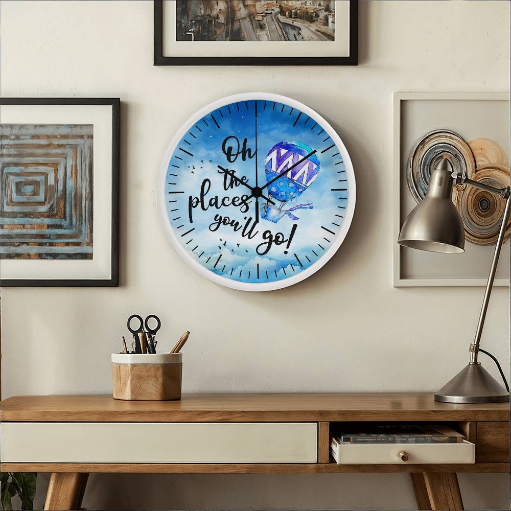 Oh The Places You'll Go - Wood Frame Wall Clock - The Shoppers Outlet