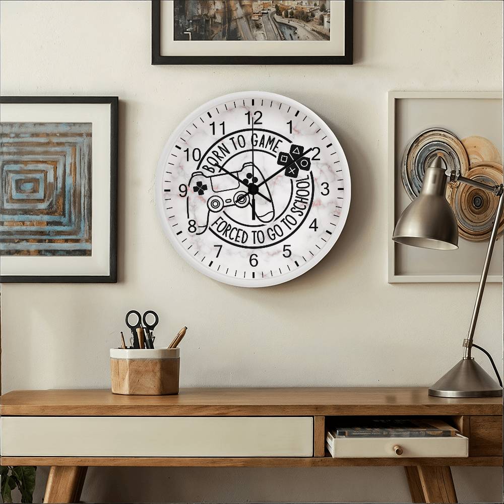 Born To Game Forced To Go To School - Wood Fame Wall Clock - The Shoppers Outlet