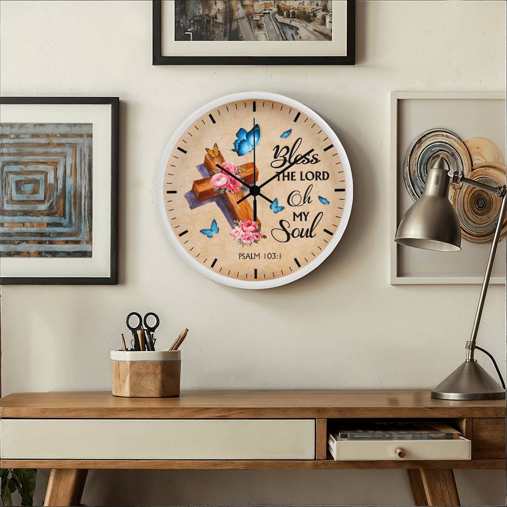 Faith - Bless The Lord Oh My Soul - Psalms 103:1 - Wood Frame Wall Clock - The Shoppers Outlet