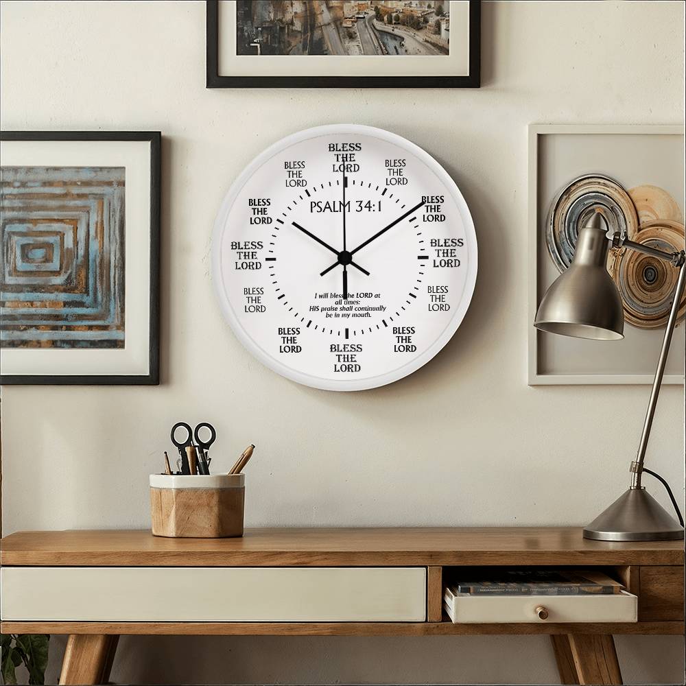 Faith - I Will Bless The Lord At All Times - Psalms 34:1 - Wood Frame Wall Clock - The Shoppers Outlet