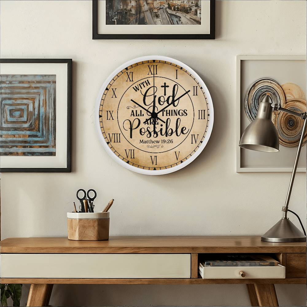 Faith - With God All Things Are Possible - Matthew 19:26 - Wood Frame Wall Clock - The Shoppers Outlet