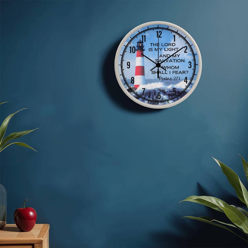 Faith - The Lord Is My Light And My Salvation - Whom Shall I Fear - Psalms  27:1 - Wood Frame Wall Clock - The Shoppers Outlet