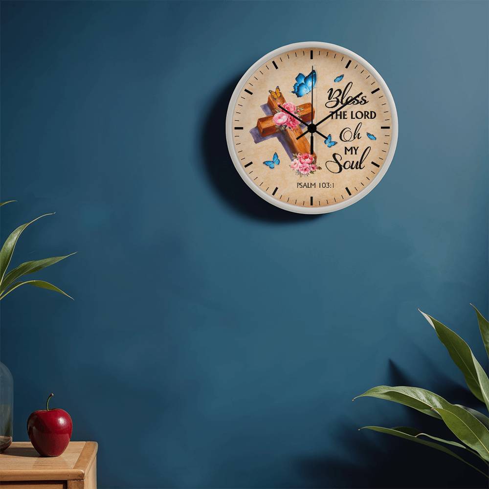 Faith - Bless The Lord Oh My Soul - Psalms 103:1 - Wood Frame Wall Clock - The Shoppers Outlet