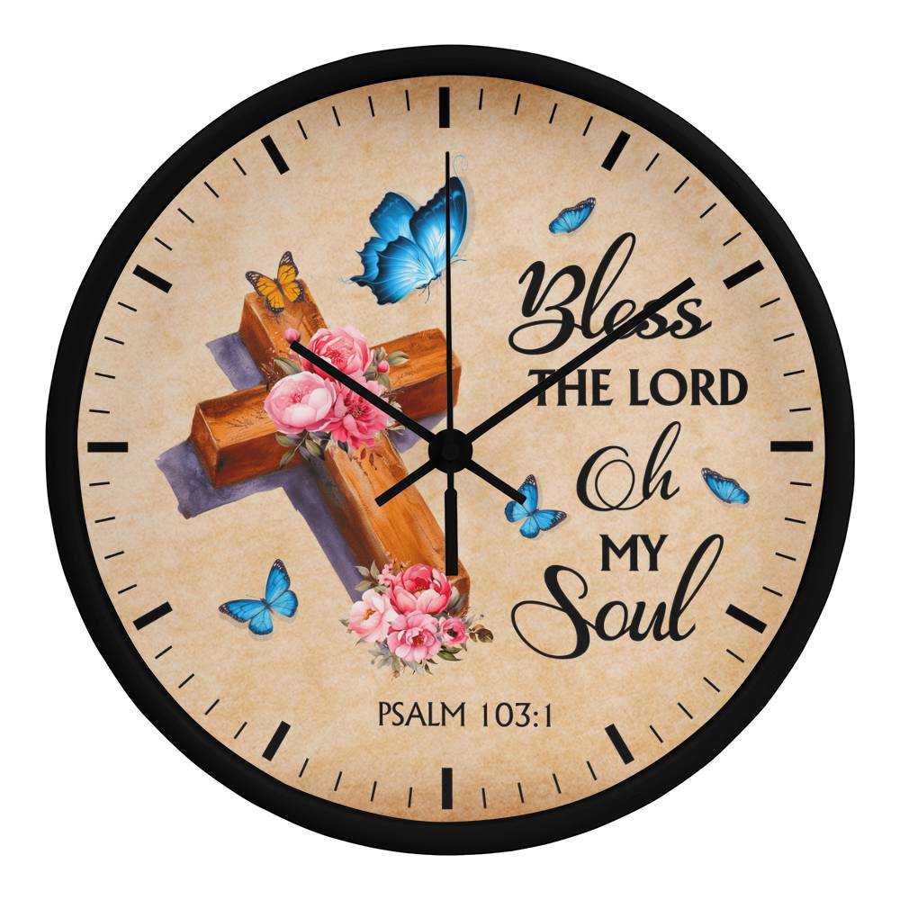 Faith - Bless The Lord Oh My Soul - Psalms 103:1 - Wood Frame Wall Clock - The Shoppers Outlet