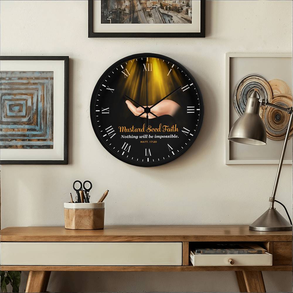 Faith - Mustard Seed Faith - Nothing Will Be Impossible - Matthew 17:20 - Wood Frame Wall Clock - The Shoppers Outlet