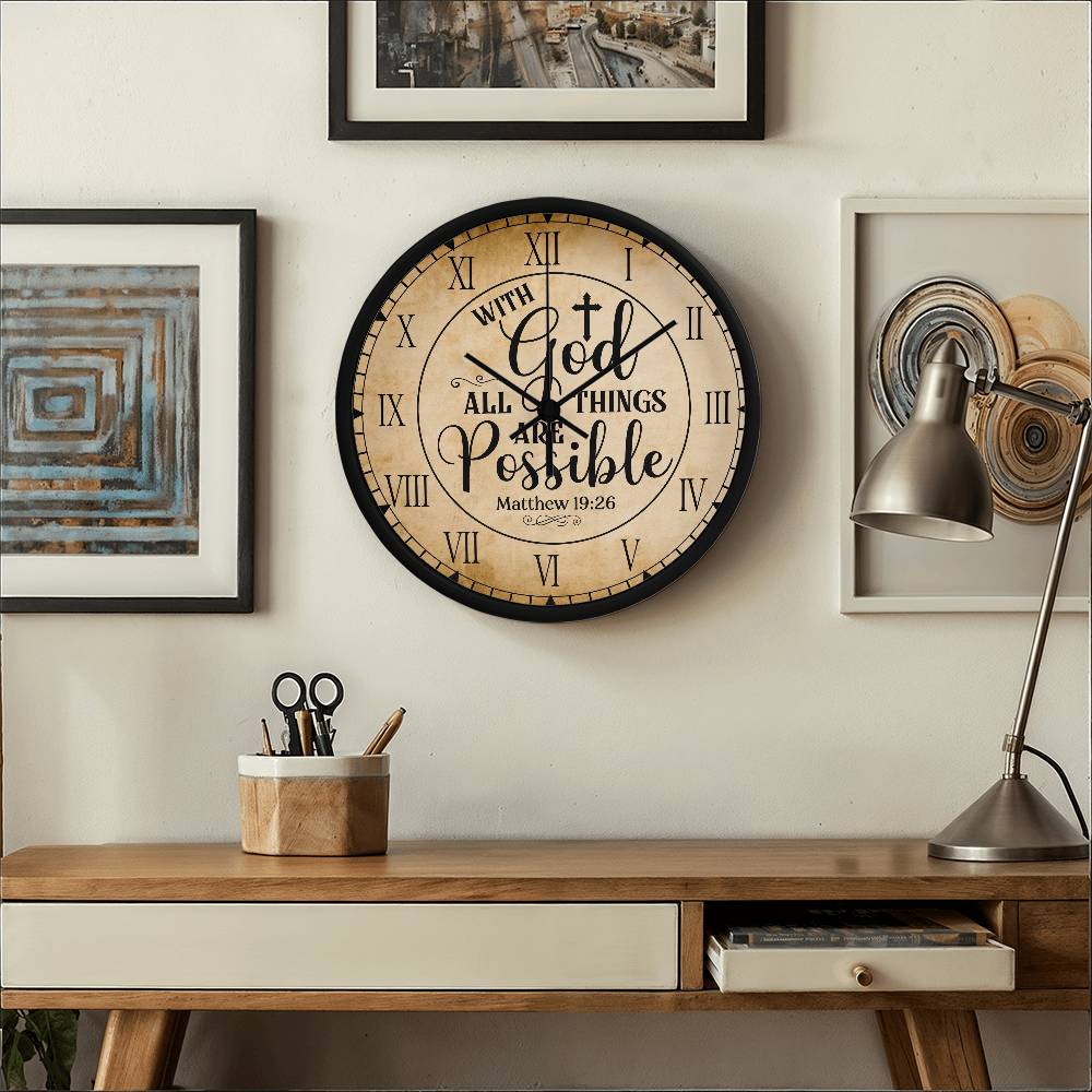 Faith - With God All Things Are Possible - Matthew 19:26 - Wood Frame Wall Clock - The Shoppers Outlet