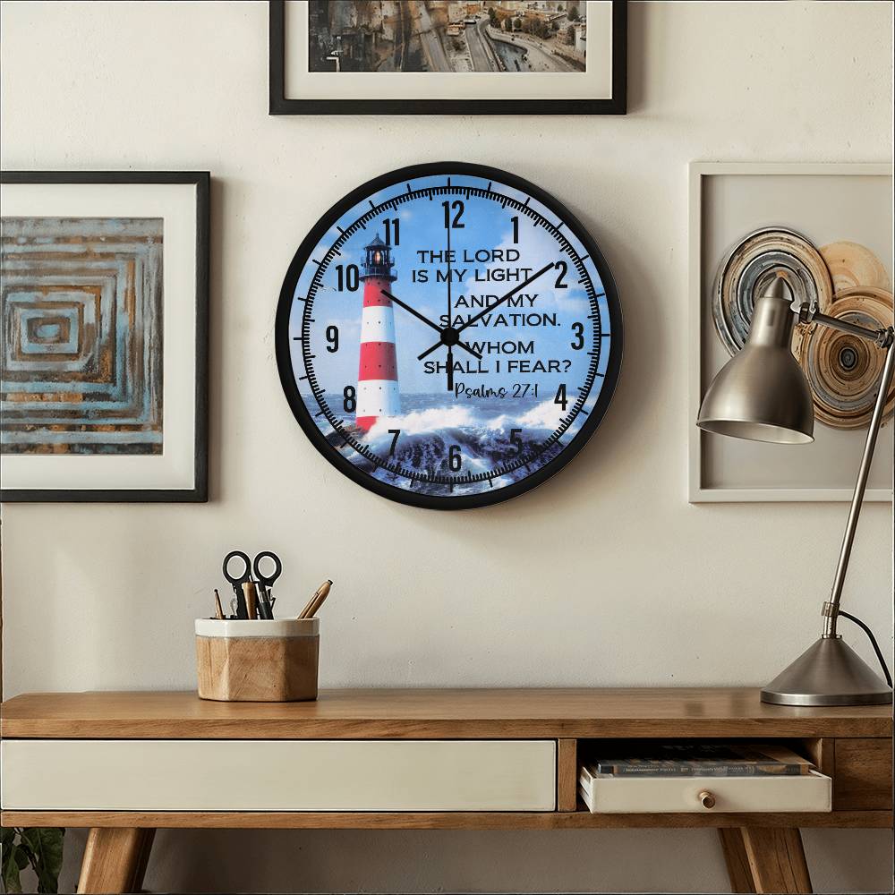 Faith - The Lord Is My Light And My Salvation - Whom Shall I Fear - Psalms  27:1 - Wood Frame Wall Clock - The Shoppers Outlet